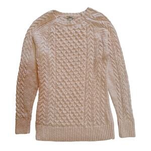 L.L. Bean Light Pink Cable Knit Sweater XS Chunky Cotton Crewneck